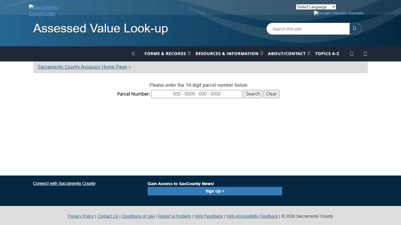 Parcel Data Search Form