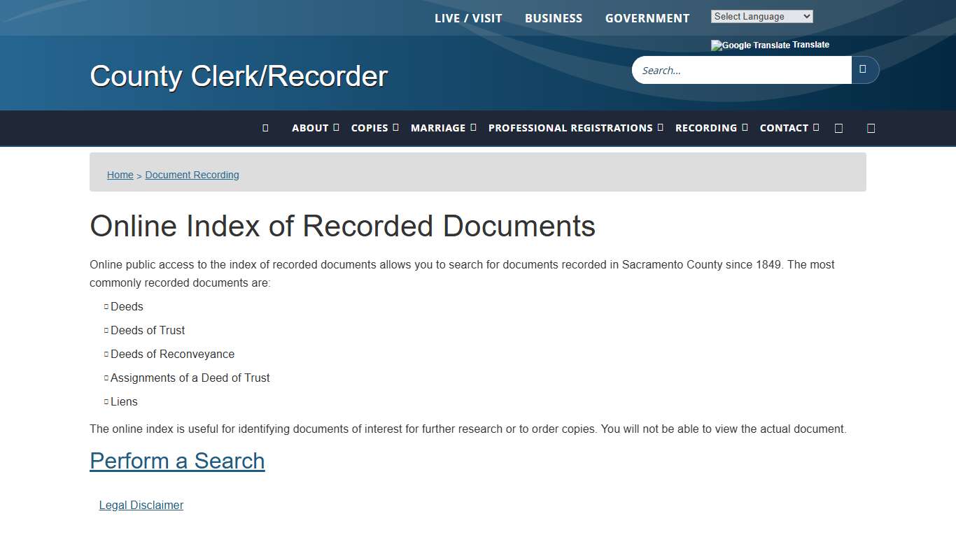 Online Index of Recorded Documents