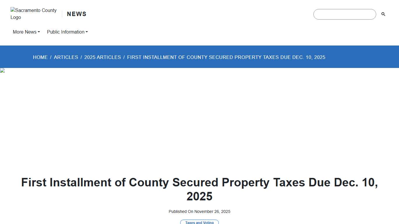 First Installment of County Secured Property Taxes Due Dec. 10, 2025